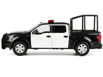 2019 Ford F-150 Lariat Crew Cab Pickup Truck with Bed Cage Black and White Flashing Light Bar Front Rear Lights Sounds 1/27 Diecast Model Car by Motormax <h2>2019 Motormax</h2> <p>High-quality perfect
