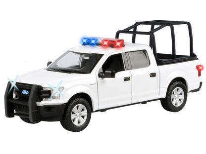 2019 Ford F-150 Lariat Crew Cab Pickup Truck with Bed Cage White Flashing Light Bar and Front Rear Lights Sounds 1/27 Diecast Model Car by Motormax <h2>2019 Motormax</h2> <p>High-quality perfect for c