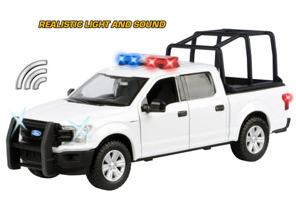 2019 Ford F-150 Lariat Crew Cab Pickup Truck with Bed Cage White Flashing Light Bar and Front Rear Lights Sounds 1/27 Diecast Model Car by Motormax <h2>2019 Motormax</h2> <p>High-quality perfect for c