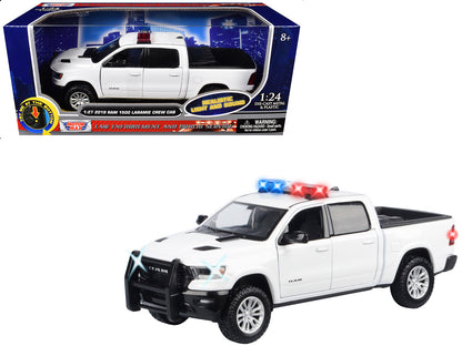 2019 RAM 1500 Laramie Crew Cab Pickup Truck White with Flashing Light Bar and Front Rear Lights Sounds 1/27 Diecast Model Car by Motormax <h2>2019 Motormax</h2> <p>High-quality perfect for collectors