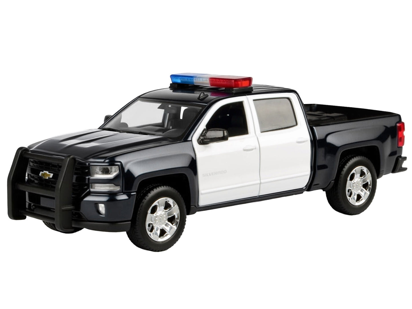 2017 Chevrolet Silverado 1500 LT Z71 Crew Cab Pickup Truck Black and White with Flashing Light Bar Front Rear Lights Sounds 1/27 Diecast Model Car by Motormax <h2>2017 Motormax</h2> <p>High-quality pe