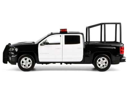 2017 Chevrolet Silverado 1500 LT Z71 Crew Cab Pickup Truck with Bed Cage Black and White Flashing Light Bar Front Rear Lights Sounds 1/27 Diecast Model Car by Motormax <h2>2017 Motormax</h2> <p>High-q