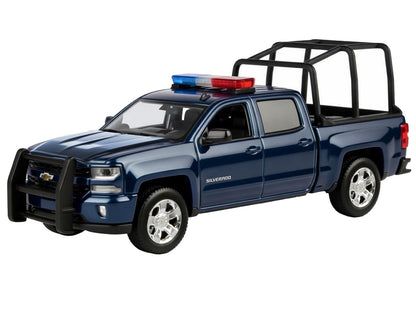 2017 Chevrolet Silverado 1500 LT Z71 Crew Cab Pickup Truck with Bed Cage Dark Blue Flashing Light Bar and Front Rear Lights Sounds 1/27 Diecast Model Car by Motormax <h2>2017 Motormax</h2> <p>High-qua