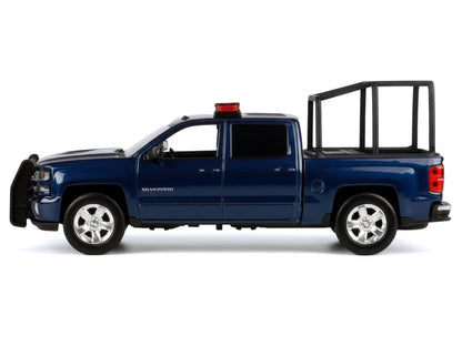 2017 Chevrolet Silverado 1500 LT Z71 Crew Cab Pickup Truck with Bed Cage Dark Blue Flashing Light Bar and Front Rear Lights Sounds 1/27 Diecast Model Car by Motormax <h2>2017 Motormax</h2> <p>High-qua
