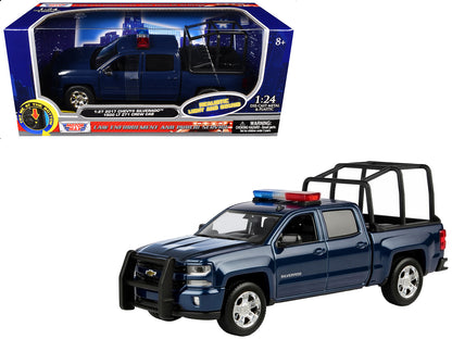 2017 Chevrolet Silverado 1500 LT Z71 Crew Cab Pickup Truck with Bed Cage Dark Blue Flashing Light Bar and Front Rear Lights Sounds 1/27 Diecast Model Car by Motormax <h2>2017 Motormax</h2> <p>High-qua