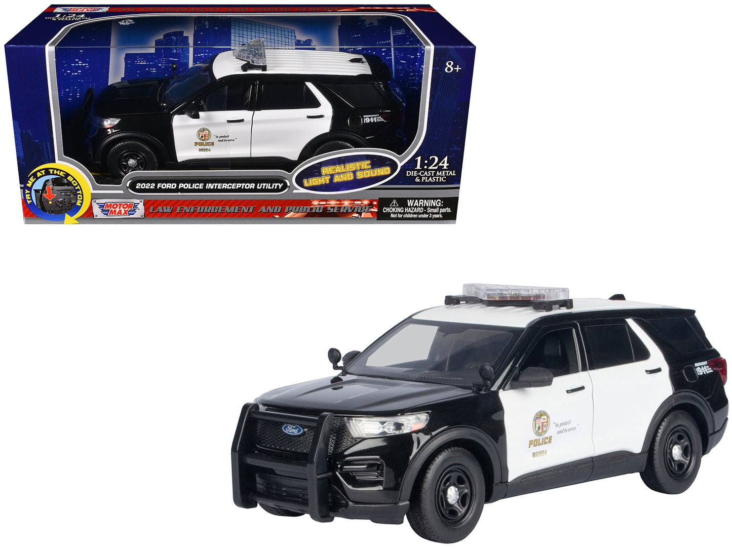 2022 Ford Police Interceptor Utility Black and White "Los Angeles Department (LAPD)" with Flashing Light Bar Front Rear Lights Sounds 1/24 Diecast Model Car by Motormax <h2>2022 Motormax</h2> <p>High-