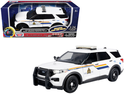2022 Ford Police Interceptor Utility White "Royal Canadian Mounted Police (RCMP)" with Flashing Light Bar and Front and Rear Lights and Sounds 1/24 T&y Diecast Model Car by Motormax