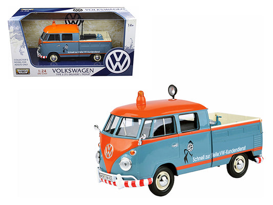Volkswagen Type 2 (T1) Delivery Service Pickup Truck Blue and Orange "VW-Kundendienst" 1/24 Diecast Model Car by Motormax <h2>Volkswagen Motormax</h2> <p>High-quality perfect for collectors enthusiast