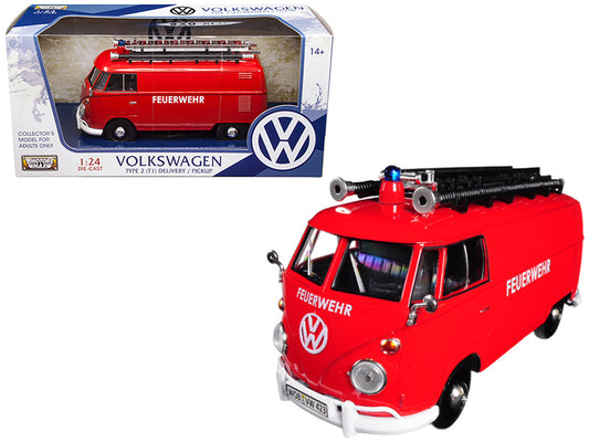 Volkswagen Type 2 (T1) Fire Van "Feuerwehr" Red 1/24 Diecast Model Car by Motormax <h2>Volkswagen Motormax</h2> <p>High-quality perfect for collectors and enthusiasts. Features detailed interior exter