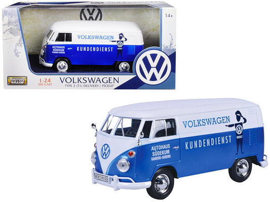 Volkswagen Type 2 (T1) Delivery Van Autohaus Sudekum "Kundendienst" Candy Blue and White 1/24 Diecast Model Car by Motormax <h2>Volkswagen Motormax</h2> <p>High-quality perfect for collectors enthusia