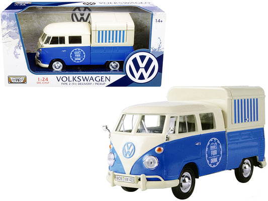 Volkswagen Type 2 (T1) Pickup Food Truck Cream and Blue 1/24 Diecast Model Car by Motormax <h2>Volkswagen Motormax</h2> <p>High-quality perfect for collectors enthusiasts. Features detailed interior e