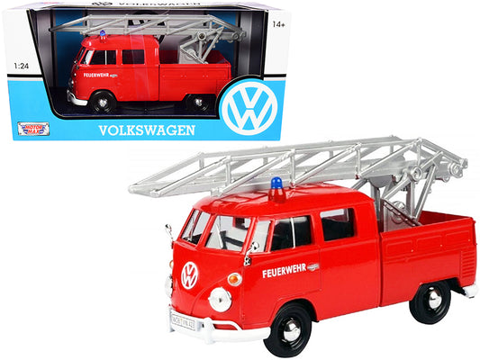 Volkswagen Type 2 (T1) Fire Truck with Aerial Ladder "Feuerwehr" Red 1/24 Diecast Model Car by Motormax <h2>Volkswagen Motormax</h2> <p>High-quality perfect for collectors and enthusiasts. Features de