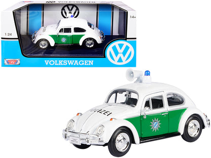 1966 Volkswagen Beetle German Police Car White and Green 1/24 T&y Diecast Model Car by Motormax