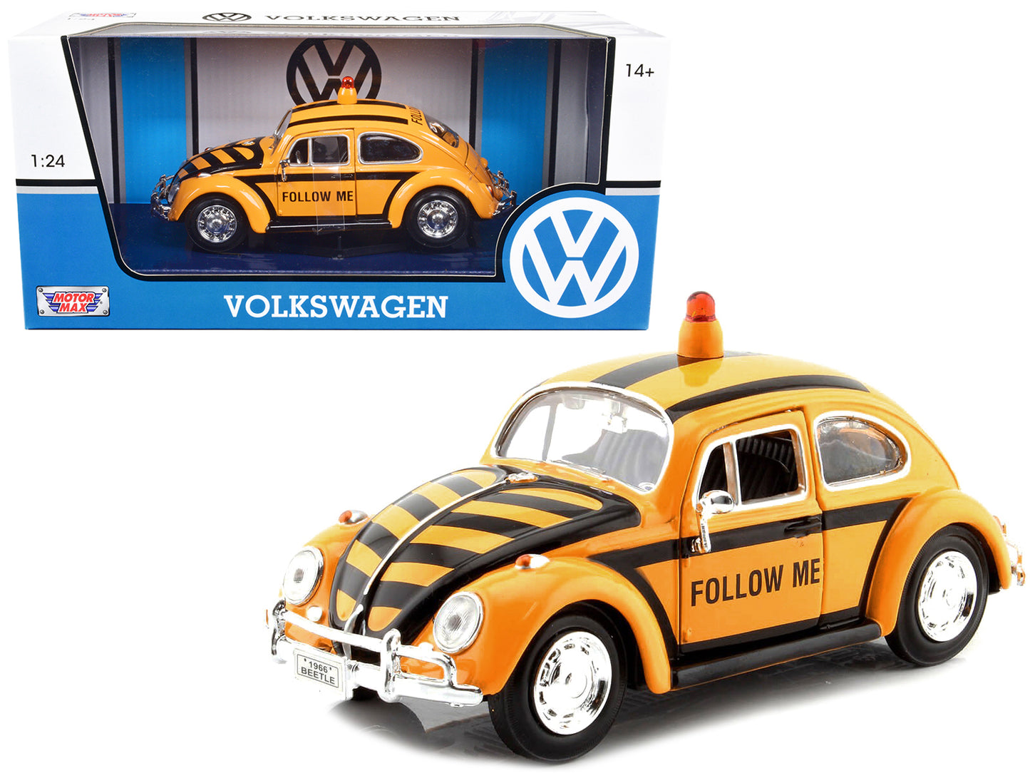 1966 Volkswagen Beetle "Follow Me" Airport Safety Vehicle Yellow with Black Stripes 1/24 Diecast Model Car by Motormax <h2>1966 Motormax</h2> <p>High-quality perfect for collectors and enthusiasts. Fe