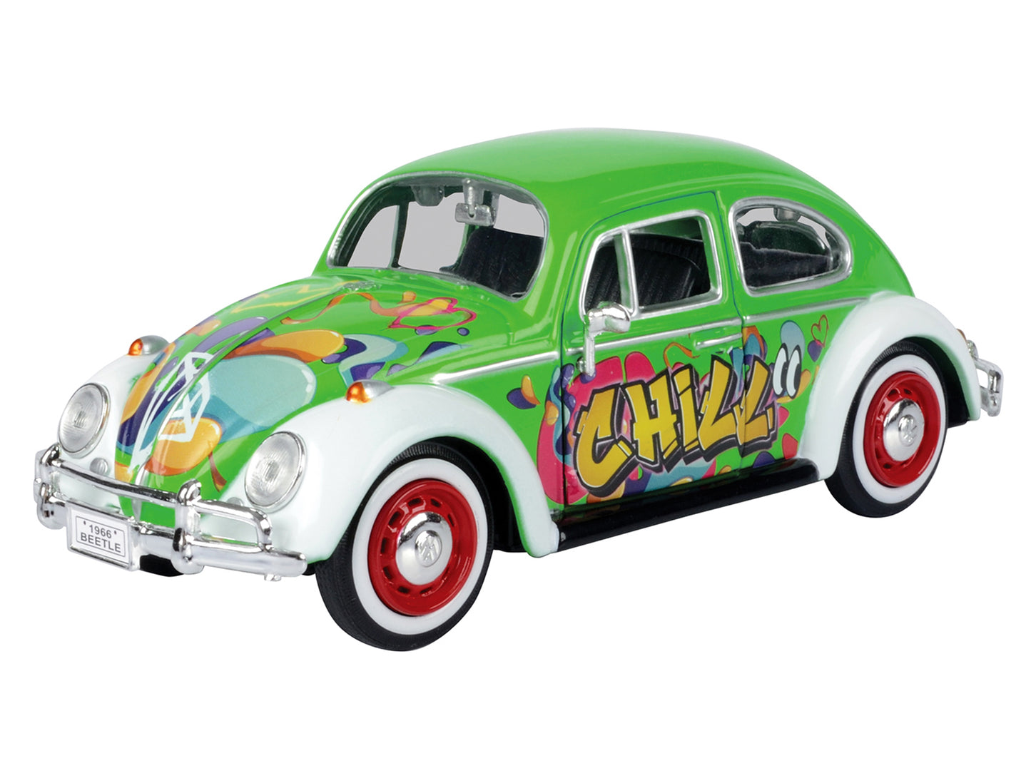 1966 Volkswagen Beetle Green with Graffiti Graphics 1/24 Diecast Model Car by Motormax <h2>1966 Motormax</h2> <p>High-quality perfect for collectors and enthusiasts. Features detailed interior exterio