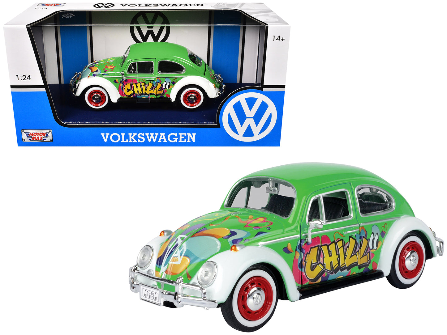 1966 Volkswagen Beetle Green with Graffiti Graphics 1/24 Diecast Model Car by Motormax <h2>1966 Motormax</h2> <p>High-quality perfect for collectors and enthusiasts. Features detailed interior exterio