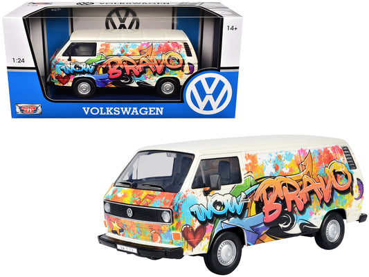 Volkswagen Type 2 (T3) Van White Metallic with Graffiti Graphics 1/24 Diecast Model Car by Motormax <h2>Volkswagen Motormax</h2> <p>High-quality perfect for collectors and enthusiasts. Features detail