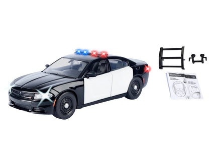 2023 Dodge Charger Pursuit Police Car Black and White with Flashing Light Bar Front Rear Lights 2 Sounds "Builder's Kit" 1/24 Diecast Model by Motormax <h2>2023 Motormax</h2> <p>High-quality perfect f