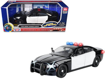 2023 Dodge Charger Pursuit Police Car Black and White with Flashing Light Bar Front Rear Lights 2 Sounds "Builder's Kit" 1/24 Diecast Model by Motormax <h2>2023 Motormax</h2> <p>High-quality perfect f