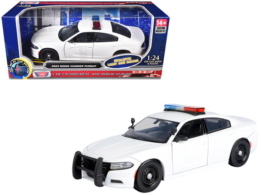 2023 Dodge Charger Pursuit Police Car Unmarked White with Flashing Light Bar Front and Rear Lights 2 Sounds "Builder's Kit" 1/24 Diecast Model by Motormax <h2>2023 Motormax</h2> <p>High-quality perfec