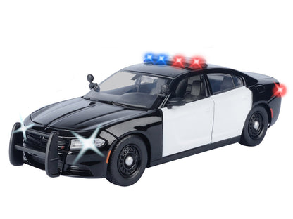 2023 Dodge Charger Pursuit Police Car Black and White with Flashing Light Bar Front Rear Lights 2 Sounds "Builder's Kit" 1/24 Diecast Model by Motormax <h2>2023 Motormax</h2> <p>High-quality perfect f