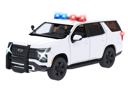 2025 Chevrolet Tahoe PPV White "Builder's Kit" with Flashing Light Bar and Front Rear Lights Sounds 1/24 Diecast Model Car by Motormax <h2>2025 Motormax</h2> <p>High-quality perfect for collectors ent