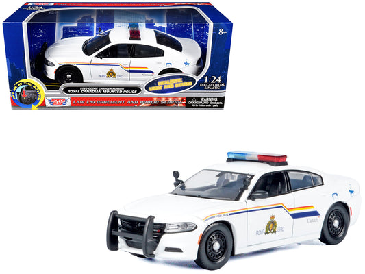 2023 Dodge Charger Pursuit Police Car "Royal Canadian Mounted Police (RCMP)" White with Flashing Light Bar and Front and Rear Lights and Sound 1/24 T&y Diecast Model Car by Motormax
