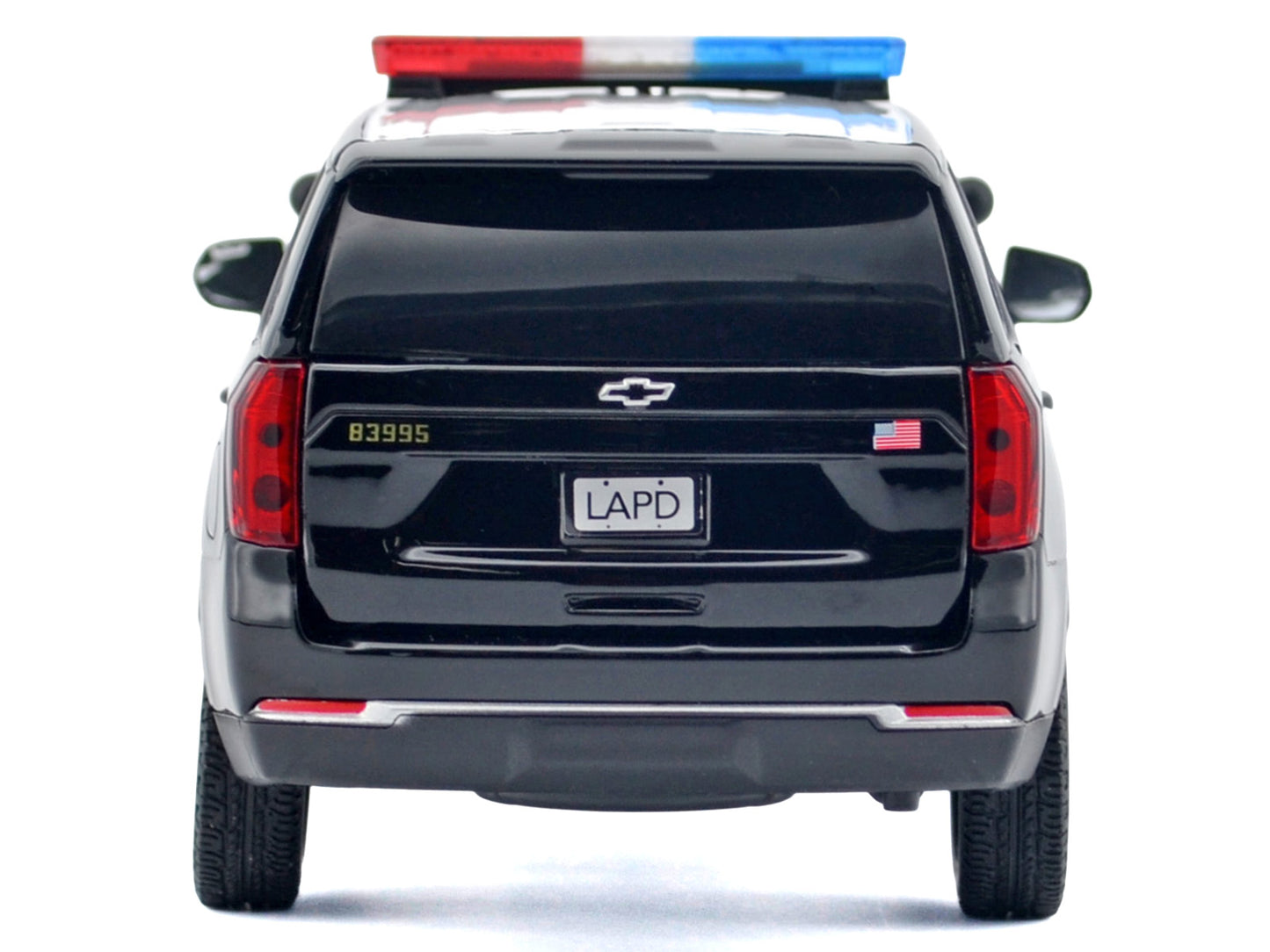 2025 Chevrolet Tahoe PPV "LAPD (Los Angeles Police Department)" Black and White with Flashing Light Bar Front Rear Lights Sounds 1/24 Diecast Model Car by Motormax <h2>2025 Motormax</h2> <p>High-quali