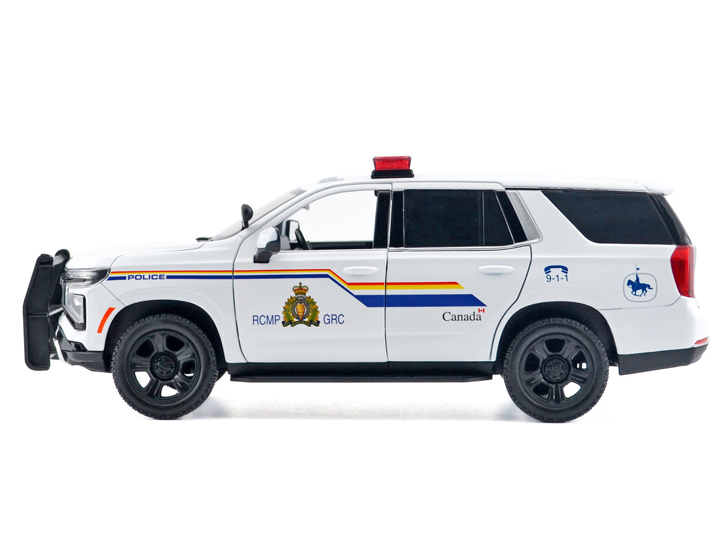 2025 Chevrolet Tahoe PPV "RCMP (Royal Canadian Mounted Police)" White with Stripes Flashing Light Bar and Front Rear Lights Sounds 1/24 Diecast Model Car by Motormax <h2>2025 Motormax</h2> <p>High-qua
