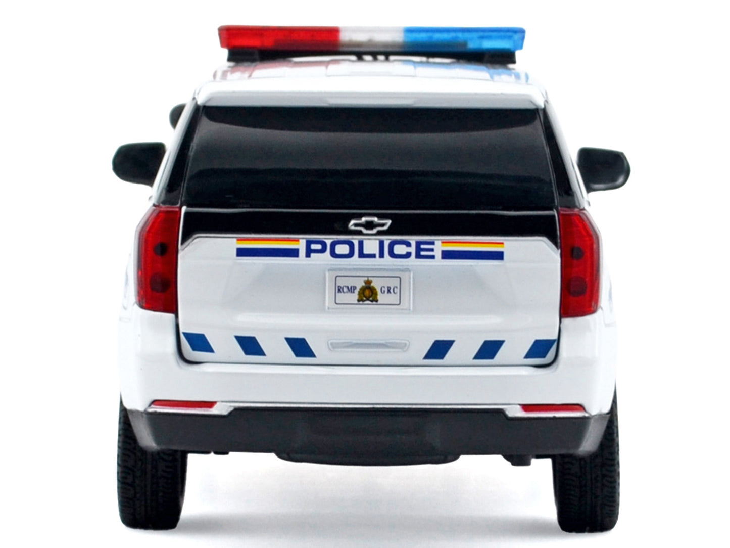 2025 Chevrolet Tahoe PPV "RCMP (Royal Canadian Mounted Police)" White with Stripes Flashing Light Bar and Front Rear Lights Sounds 1/24 Diecast Model Car by Motormax <h2>2025 Motormax</h2> <p>High-qua