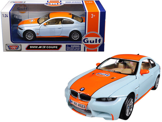 BMW M3 Coupe with "Gulf Oil" Livery Light Blue Orange Stripe 1/24 Diecast Model Car by Motormax <h2>BMW Motormax</h2> <p>High-quality perfect for collectors and enthusiasts. Features detailed interior
