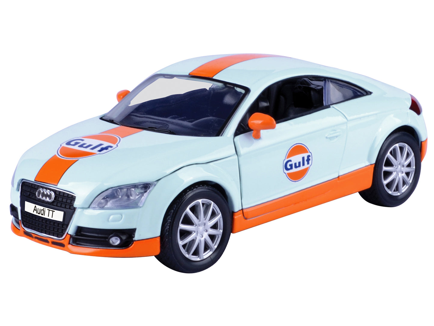 Audi TT Coupe "Gulf Oil" Light Blue with Orange Stripes Die-Cast Collection" 1/24 Diecast Model Car by Motormax <h2>Audi Motormax</h2> <p>High-quality perfect for collectors and enthusiasts. Features