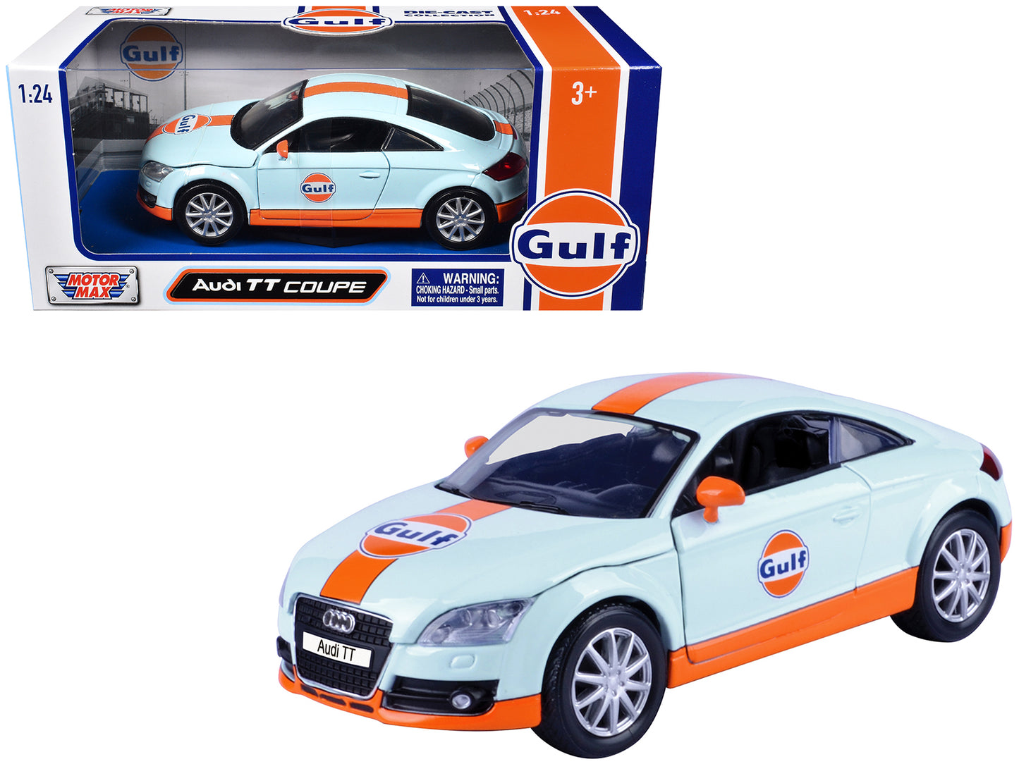 Audi TT Coupe "Gulf Oil" Light Blue with Orange Stripes Die-Cast Collection" 1/24 Diecast Model Car by Motormax <h2>Audi Motormax</h2> <p>High-quality perfect for collectors and enthusiasts. Features