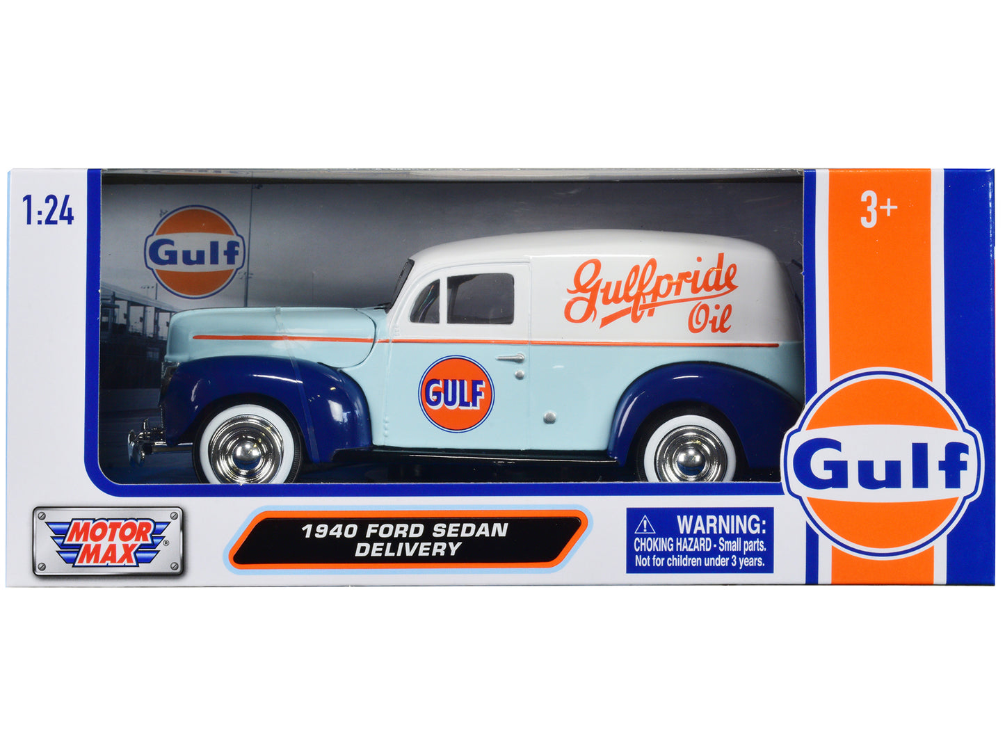 1940 Ford Sedan Delivery Light Blue and White "Gulf Oil-Gulfpride" Die-Cast Collection" 1/24 Diecast Model Car by Motormax <h2>1940 Motormax</h2> <p>High-quality perfect for collectors enthusiasts. Fe