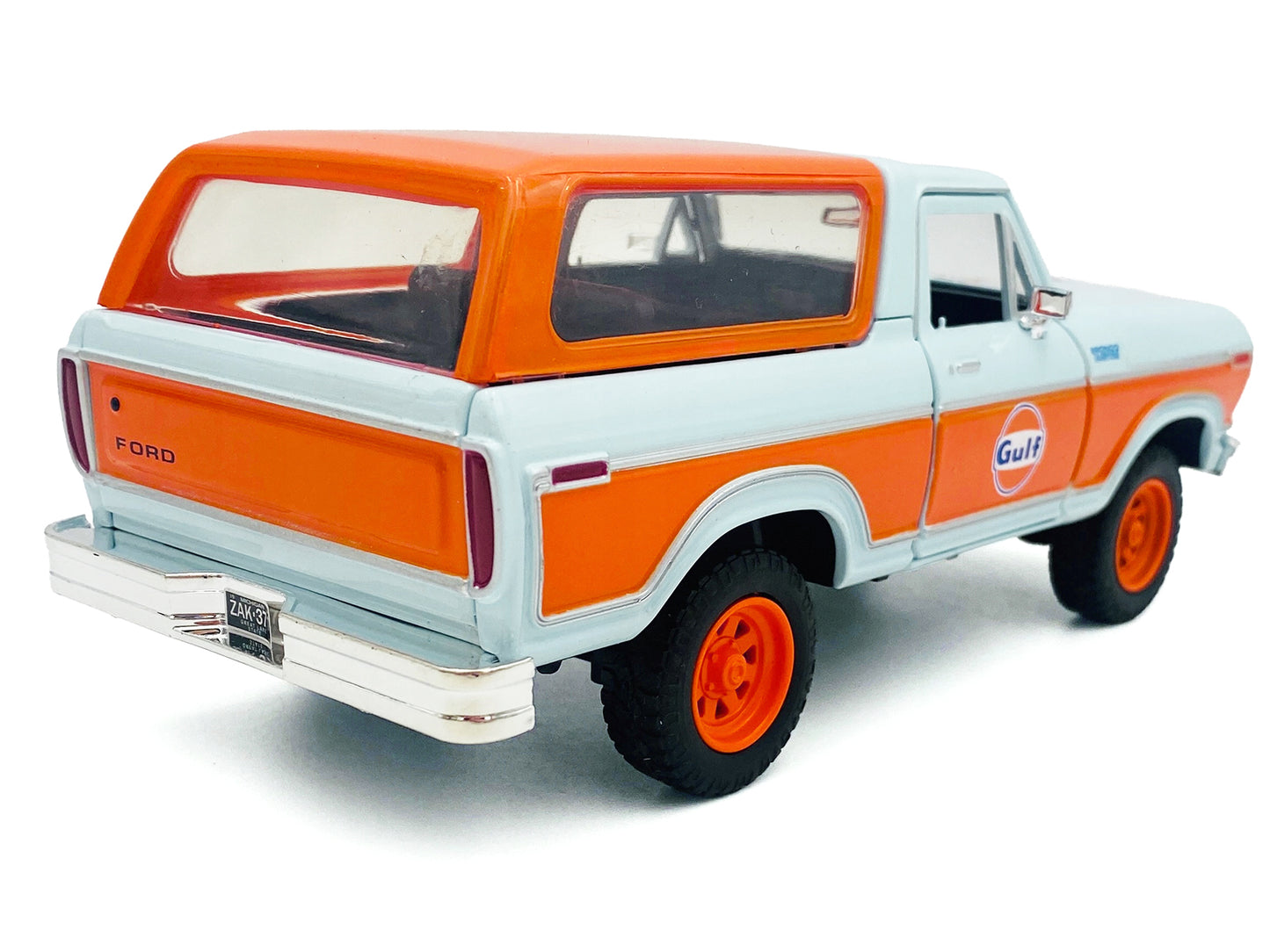 1978 Ford Bronco Light Blue and Orange "Gulf Oil" Die-Cast Collection" 1/24 Diecast Model Car by Motormax <h2>1978 Motormax</h2> <p>High-quality perfect for collectors enthusiasts. Features detailed i