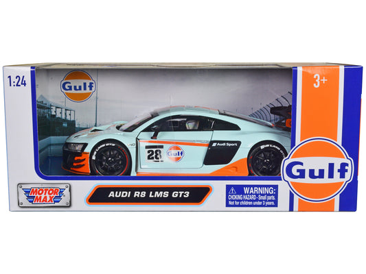 Audi R8 LMS GT3 #28 Light Blue with Orange Stripes "Gulf Oil" Die-Cast Collection" 1/24 Diecast Model Car by Motormax <h2>Audi Motormax</h2> <p>High-quality perfect for collectors and enthusiasts. Fea