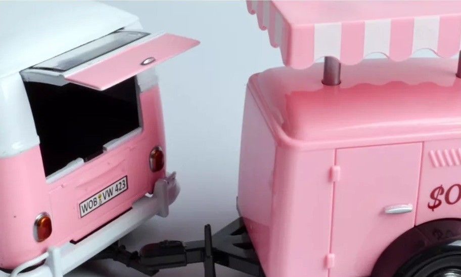 Volkswagen T1 Delivery Van with Ice-Cream Trailer Pink and White "Ice-Cream Shop" 1/24 Diecast Model Car by Motormax <h2>Volkswagen Motormax</h2> <p>High-quality perfect for collectors enthusiasts. Fe