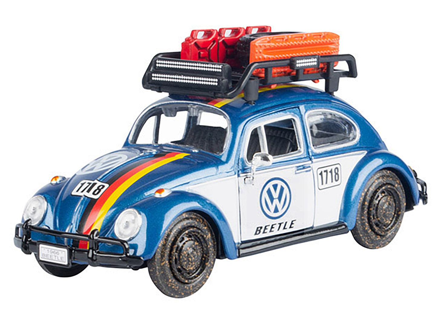 1966 Volkswagen Beetle Off Road #1718 Blue Metallic and White with German Flag Stripes Roof Rack Accessories 1/24 Diecast Model Car by Motormax <h2>1966 Motormax</h2> <p>High-quality perfect for colle