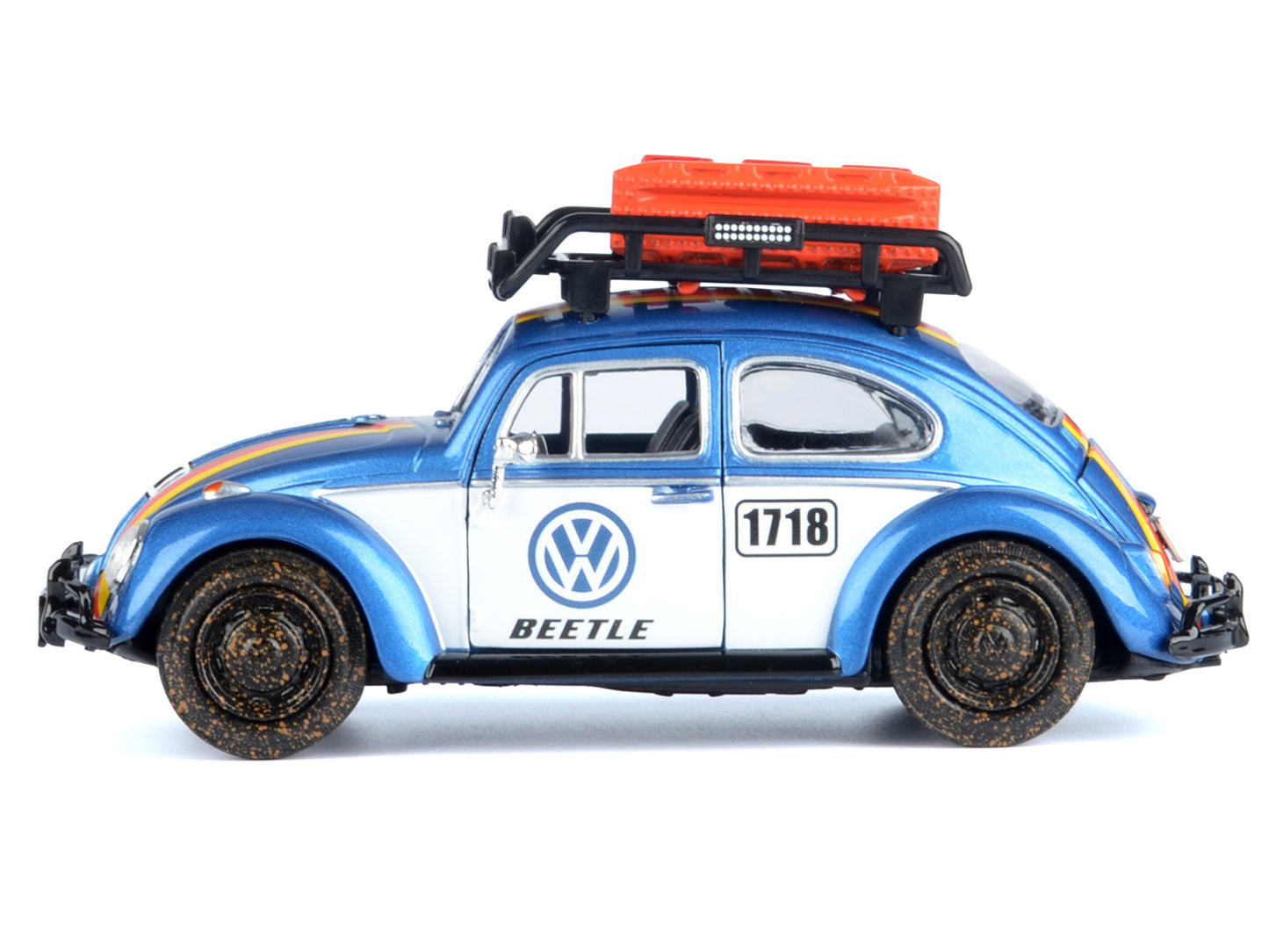 1966 Volkswagen Beetle Off Road #1718 Blue Metallic and White with German Flag Stripes and Roof Rack Accessories 1/24 Diecast Model Car by Motormax