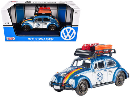 1966 Volkswagen Beetle Off Road #1718 Blue Metallic and White with German Flag Stripes Roof Rack Accessories 1/24 Diecast Model Car by Motormax <h2>1966 Motormax</h2> <p>High-quality perfect for colle