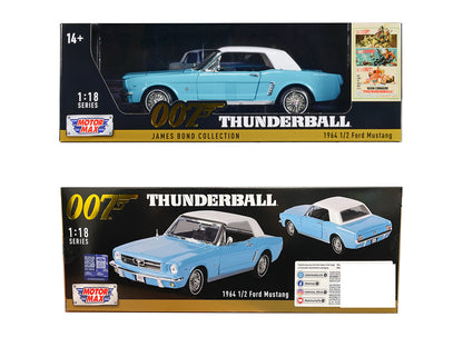 1964 1/2 Ford Mustang Light Blue with White Top James Bond 007 "Thunderball" (1965) Movie "James Collection" Series 1/18 Diecast Model Car by Motormax <h2>1964 Motormax</h2> <p>High-quality perfect fo
