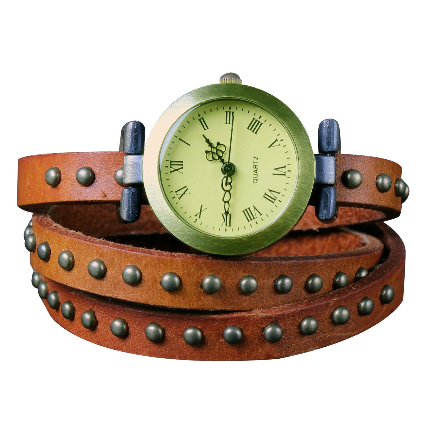 Fashionable Rivet Leather Belt Retro Watch Hand Chain-Orangered Durab