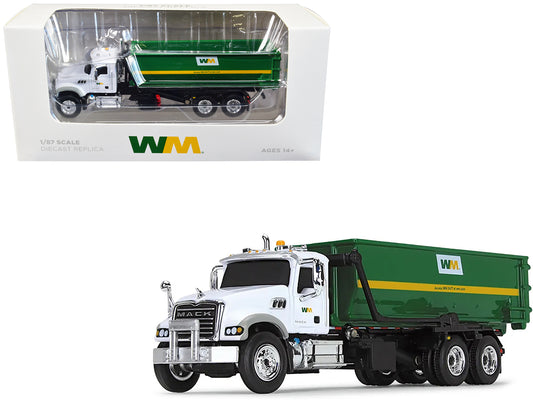 Mack Granite MP Refuse Garbage Truck with Tub-Style Roll-Off Container "Waste Management" White and Green 1/87 (HO) T&y Diecast Model by First Gear