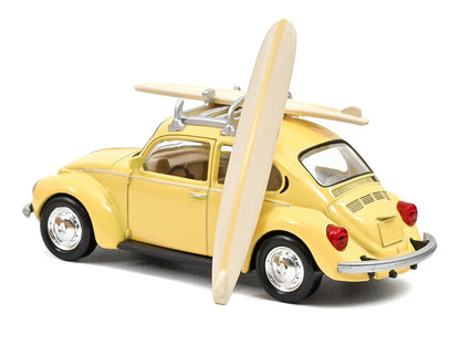 1973 Volkswagen Beetle 1303 Pastel Yellow with Roof Rack and 2 Surfboards 1/43 Diecast Model Car by Norev