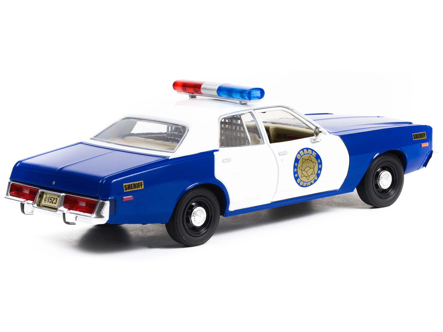 GreenLight 1975 Plymouth Fury "Osage County Sheriff" Blue and White 1/24 Diecast Model Car by <h2>1975 Greenlight</h2> <p>High-quality perfect for collectors enthusiasts. Features detailed interior ex