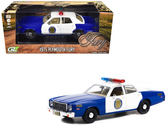 1975 Plymouth Fury "Osage County Sheriff" Blue and White 1/24 T&y Diecast Model Car by Greenlight
