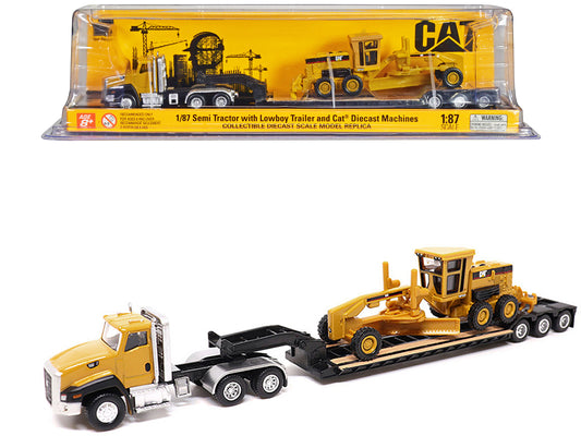 CAT Caterpillar CT660 Day Cab Tractor Yellow with Lowboy Trailer and 163H Motor Grader 1/87 (HO) Diecast Model by Masters <h2>CAT Masters</h2> <p>High-quality car perfect for collectors enthusiasts. F