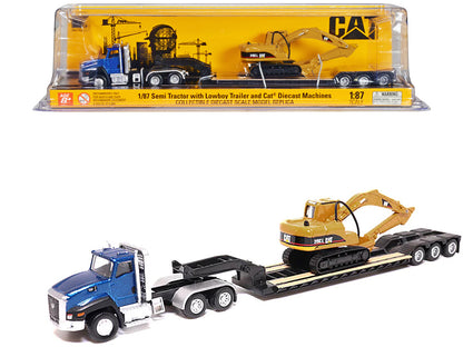 CAT Caterpillar CT660 Day Cab Tractor Blue Metallic with Lowboy Trailer and 315C L Hydraulic Excavator Yellow 1/87 (HO) Diecast Model by Masters <h2>CAT Masters</h2> <p>High-quality car perfect for co
