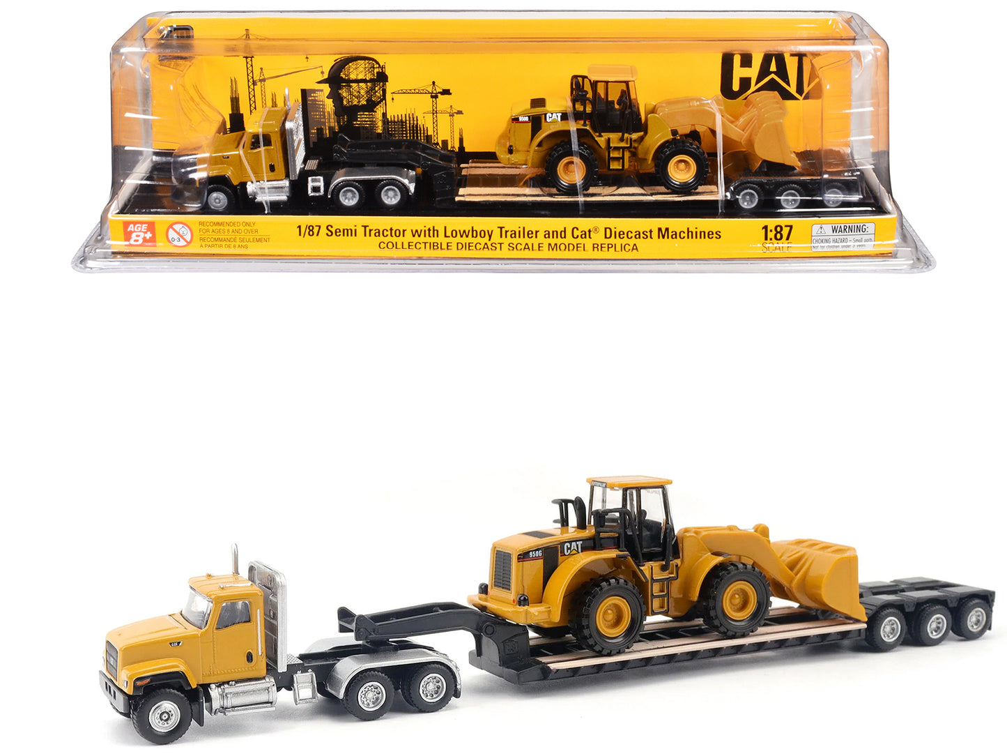 CAT Caterpillar CT681 Day Cab Tractor Yellow with Lowboy Trailer and 950G Wheel Loader 1/87 (HO) Diecast Model by Masters <h2>CAT Masters</h2> <p>High-quality car perfect for collectors enthusiasts. F