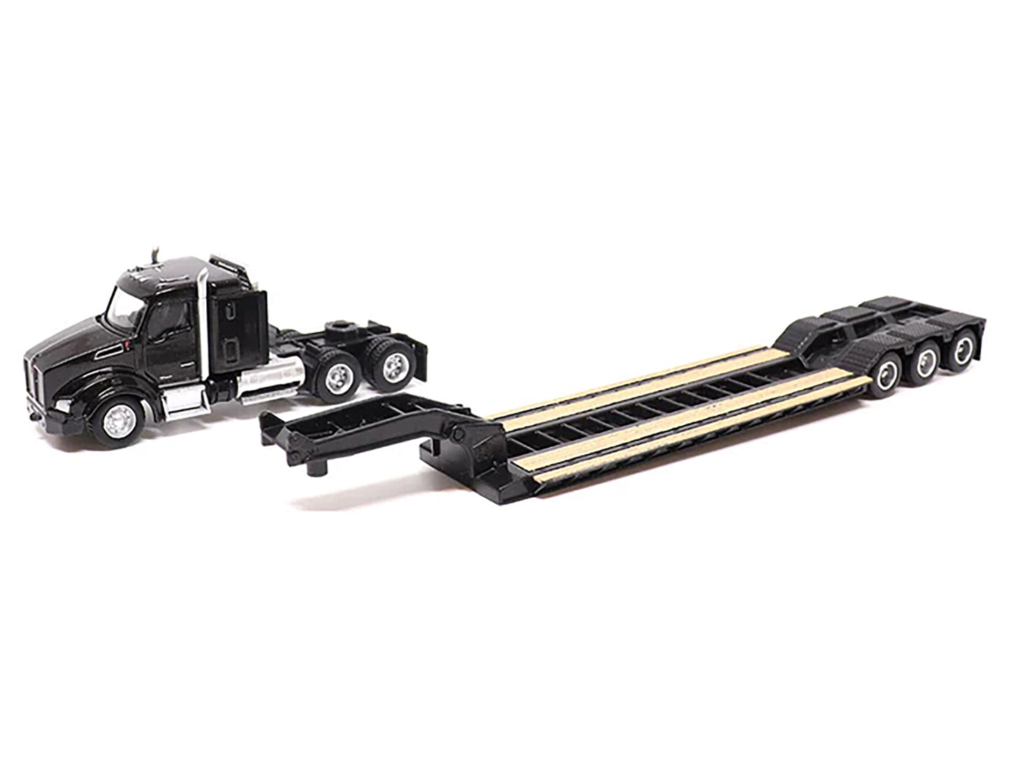 Kenworth T880 SBFS Sleeper Tandem Tractor Black with Lowboy Trailer and CAT 320D L Hydraulic Excavator Yellow 1/87 (HO) Diecast Model by Masters <h2>Kenworth Masters</h2> <p>High-quality car perfect f